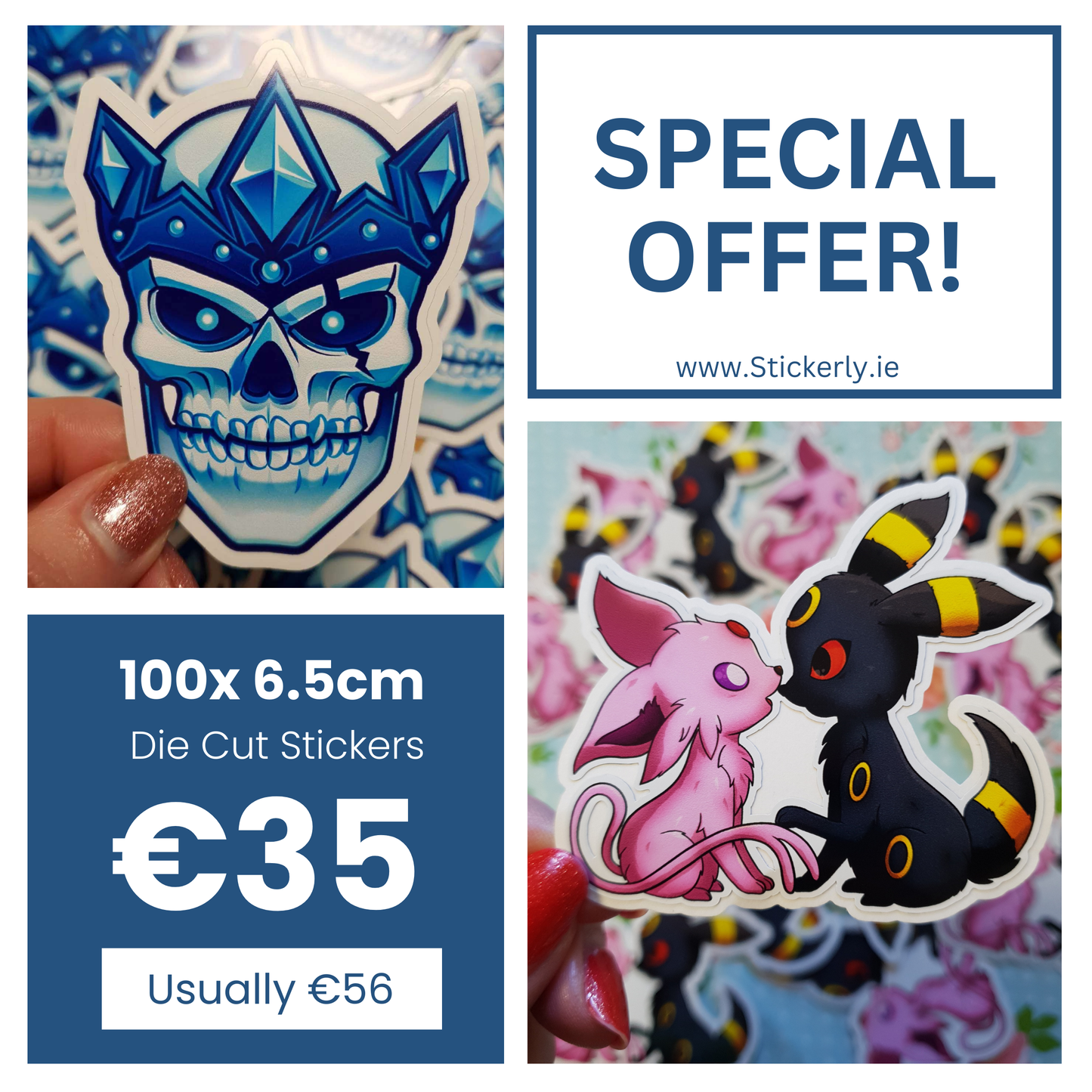 SPECIAL OFFER: 100 x 6.5 cm Glossy Die Cut Stickers only €35