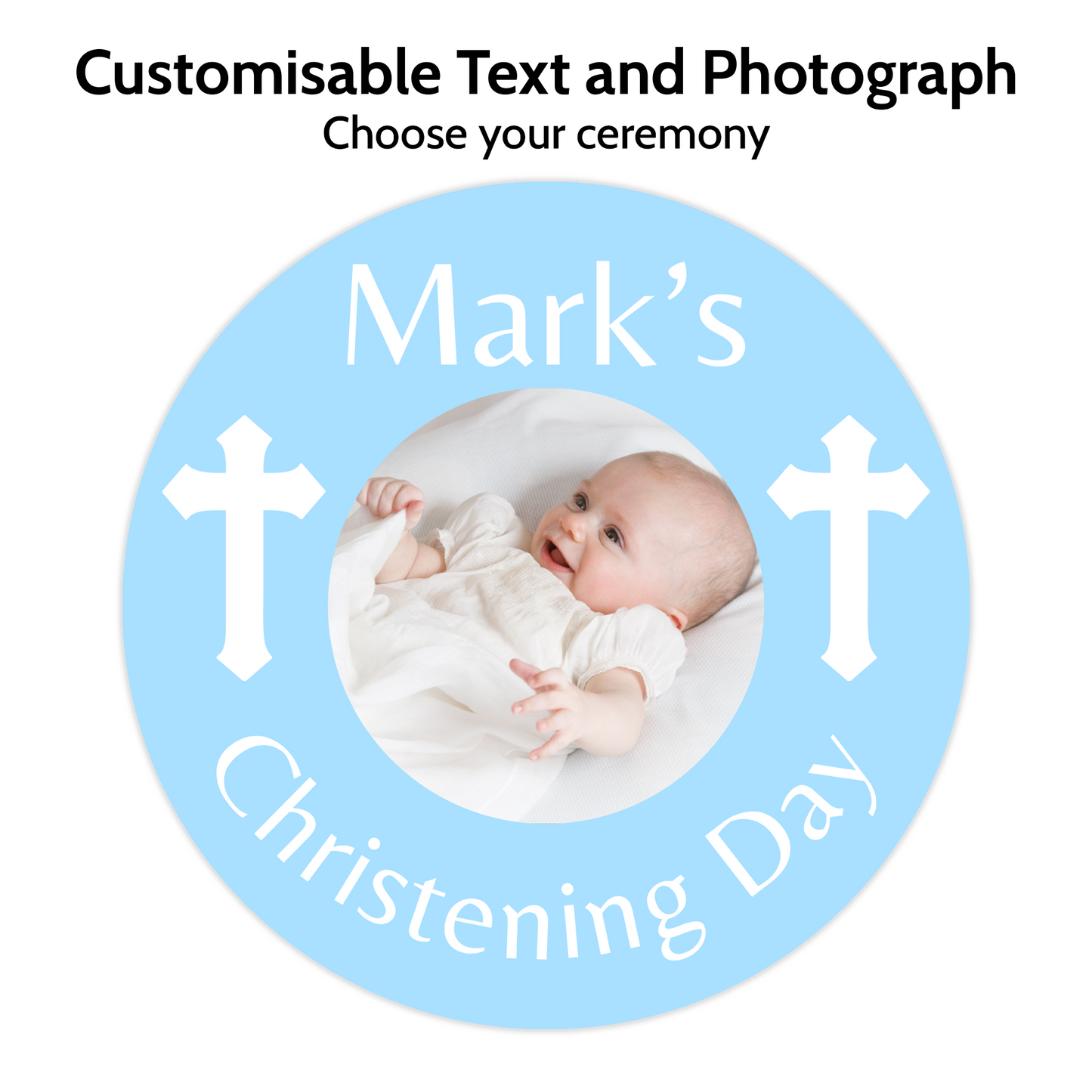 Blue with Photograph Round Stickers
