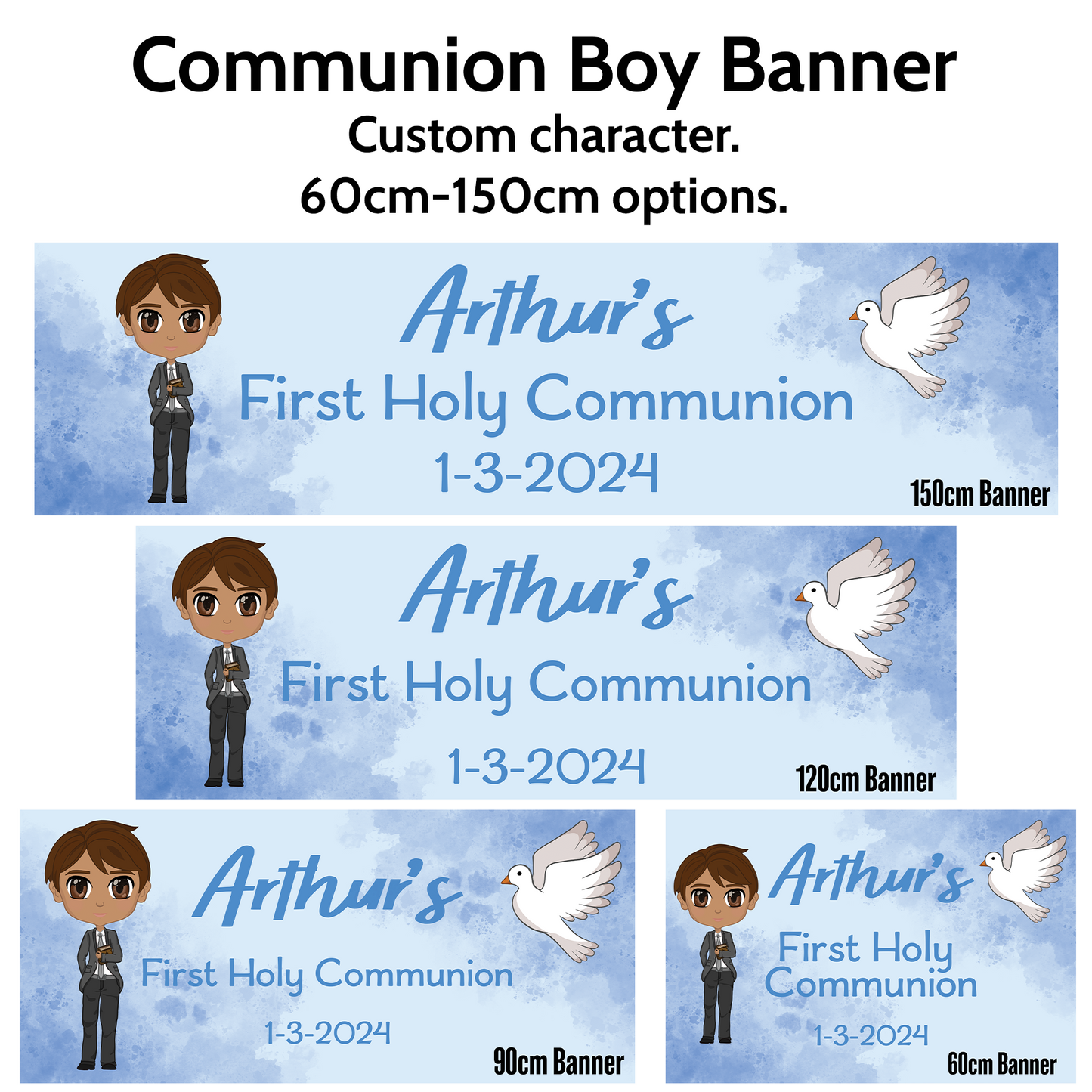 Personalised Blue First Holy Communion Banner (Custom Character)