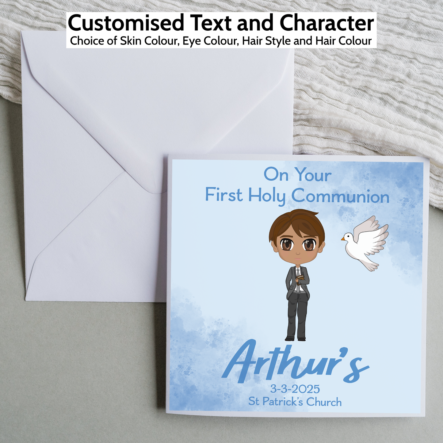 Custom Blue First Holy Communion Greetings Card – Elegant Keepsake