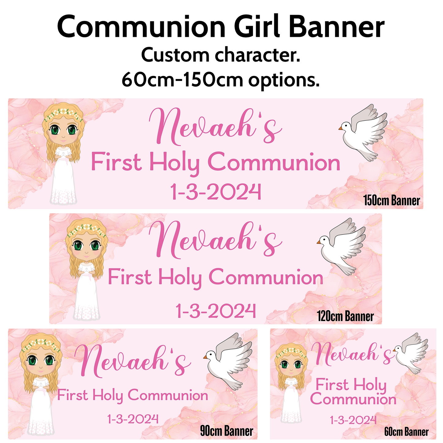 Personalised Pink First Holy Communion Banner (Custom Character)