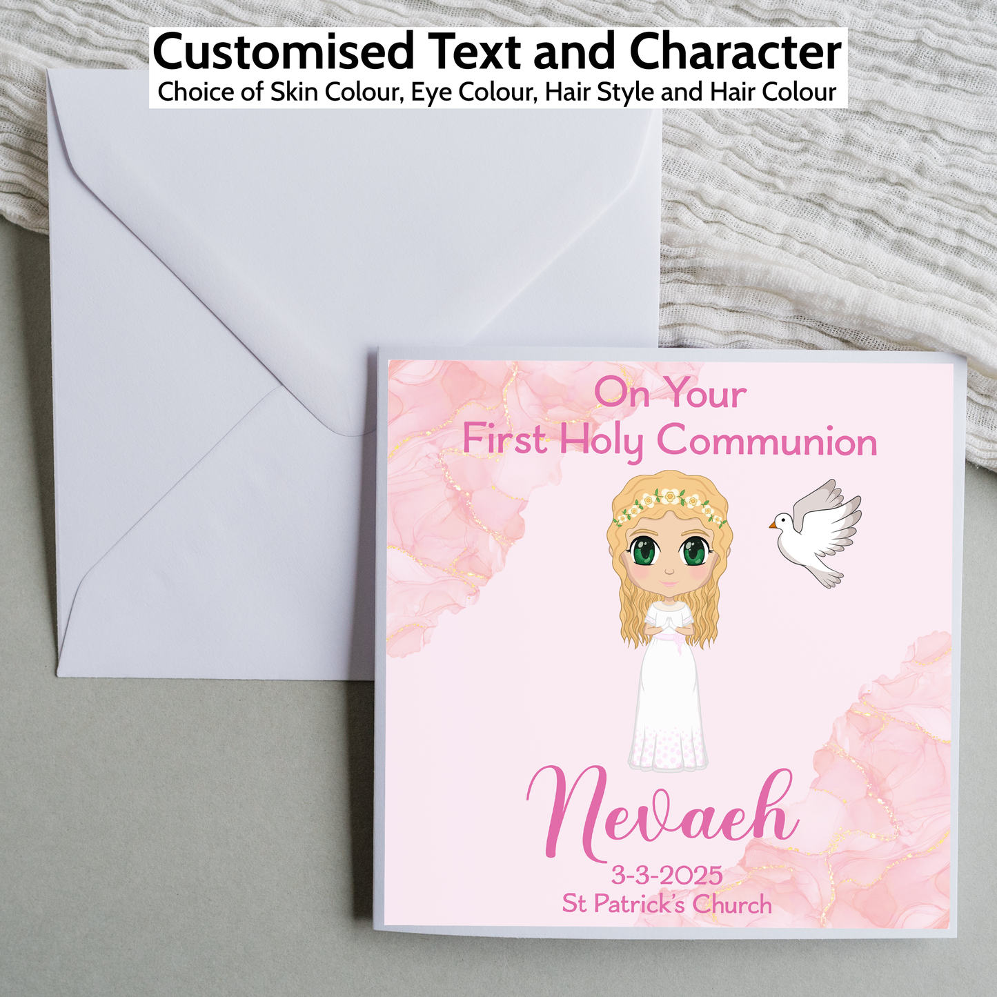 Custom Pink First Holy Communion Gift Card – Elegant Keepsake