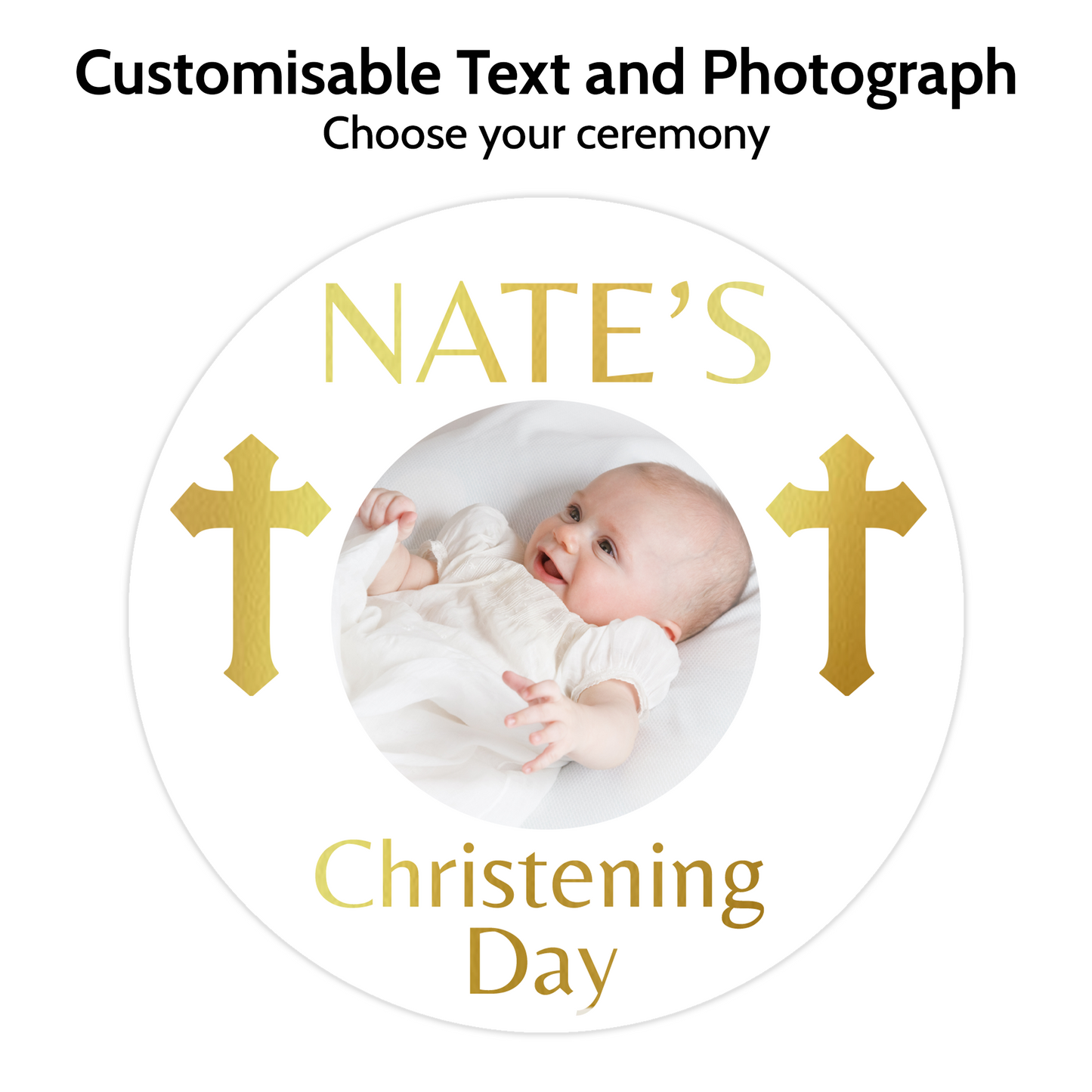 Gold and White with Photograph Round Stickers