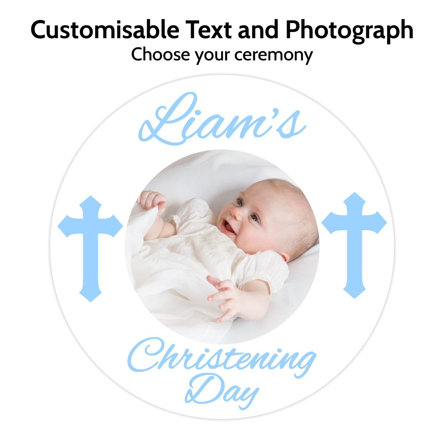 White and Blue with Photograph Round Stickers