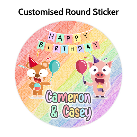 Bear and Pig Round Stickers